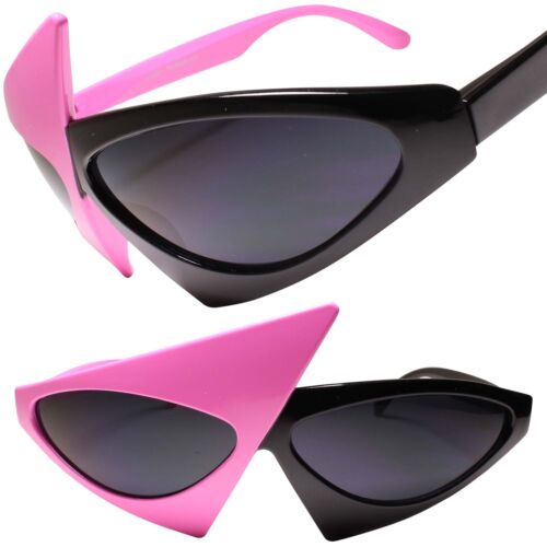 Masquerade Funky Party Rave Festival Costume Pink & Black Asymmetric Sunglasses - Picture 1 of 3