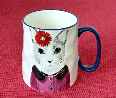 Signature Housewares Hipster Tiere, Katze Design große Grübchen Steinzeug Becher