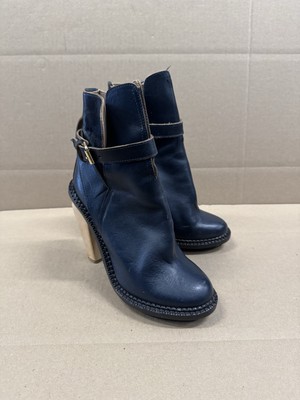 Cacharel Womens Leather Healed Chic Boho Boots Navy Size 37 Made In Italy