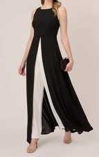 Adrianna Papell Colorblock Jumpsuit With Skirt Overlay In Black Ivory Modern