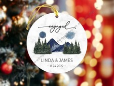 Engaged Christmas Ornament, Personalized First Christmas Engaged Ceramic, Cus...