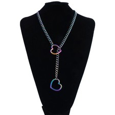 Goth Heart Chain Necklace Punk Y Choker Women Black Metal Jewelry Festival