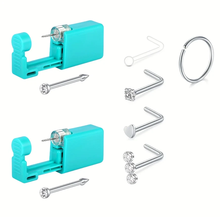 7pcs Nose Piercing Kit Disposable Gun Nose Rings Stud Set Jewelry Tool - NEW - product detail image 1