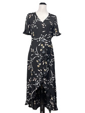 Lulus Maxi Wrap Dress Size XS Floral Black Event Guest Ruffle High-Low Romantic