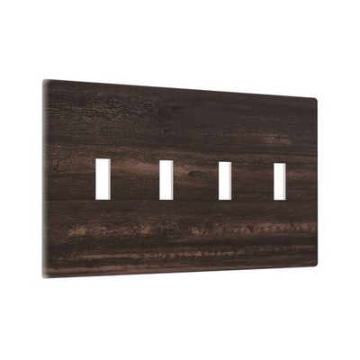 Yamxbfa Rustic Vintage Dark Brown Wood Grain 4 Gang Light Switch Covers