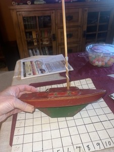 Antique Vintage Ship Pond Sailboat Boat Wood Toy