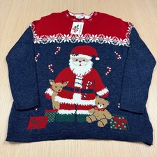 Vintage 90s Nutcracker Christmas Sweater Large Santa Rudolph Made in USA women's