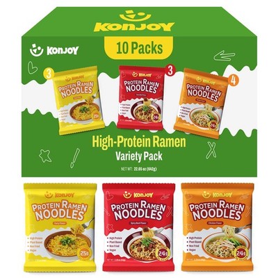 KONJOY Protein Ramen Variety PackChicken, Beef and Curry, 10Pack High Protein...