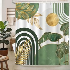 Boho Shower Curtain Modern Abstract Gold 72"W x 78"L Pack of 1 Sage Green