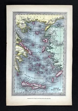 1847 Archer Map Ancient Greece Crete Aegean Sea Thera Delos Naxos Andros Athens