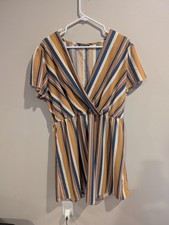 2xl Shein Curve Blue Vertical Stripe Elastic Waist Casual Dress Summer Office