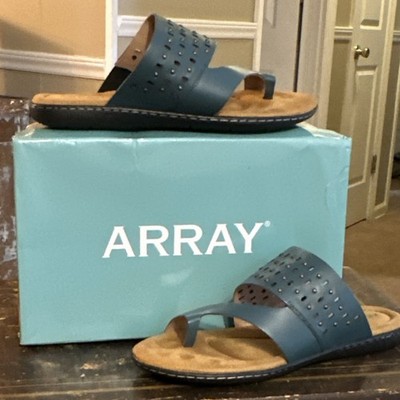 Array Teal Leather Studded Thong Sandals Slip On Straps Women's Size 10 