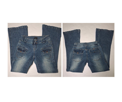 Y2k Style Cyber Grunge Cargo Jeans Women 5/27 Low Rise Retro Utility Flare