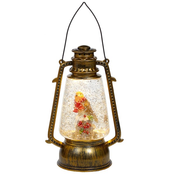 Weihnachten Laterne Wasser Rollen 24Cm Glitzer Aufleuchtend - Robin Und Heilig-image