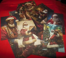 Set of 16  LARGE Black Santa-African American Kwanzaa Christmas Santa Set # 1