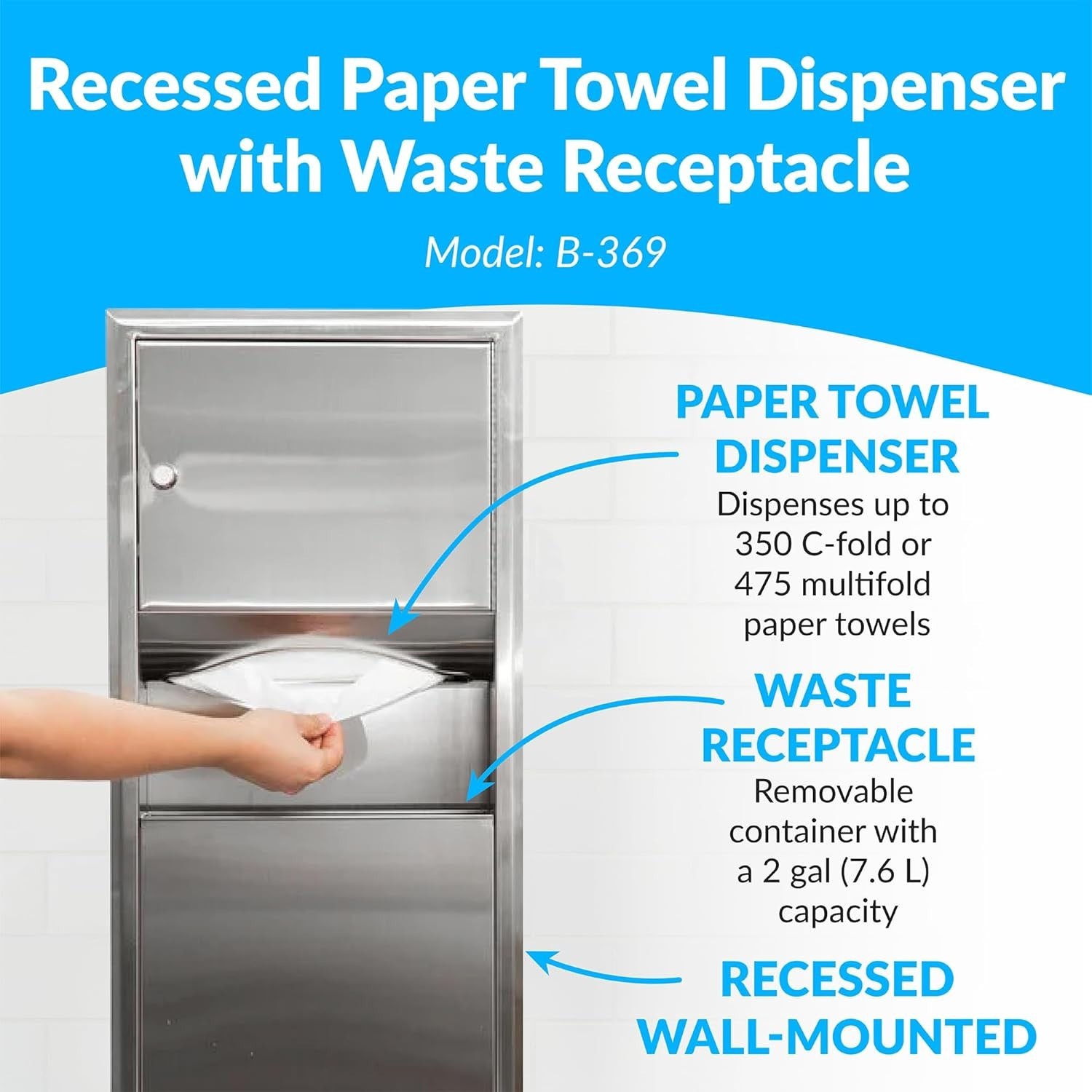 BOBRICK 369 ClassicSeries Stainless Steel Recessed Paper Towel Dispenser