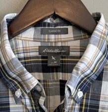 Eddie Bauer Shirt Mens Medium Blue White Check Button Down Classic Fit M Dress