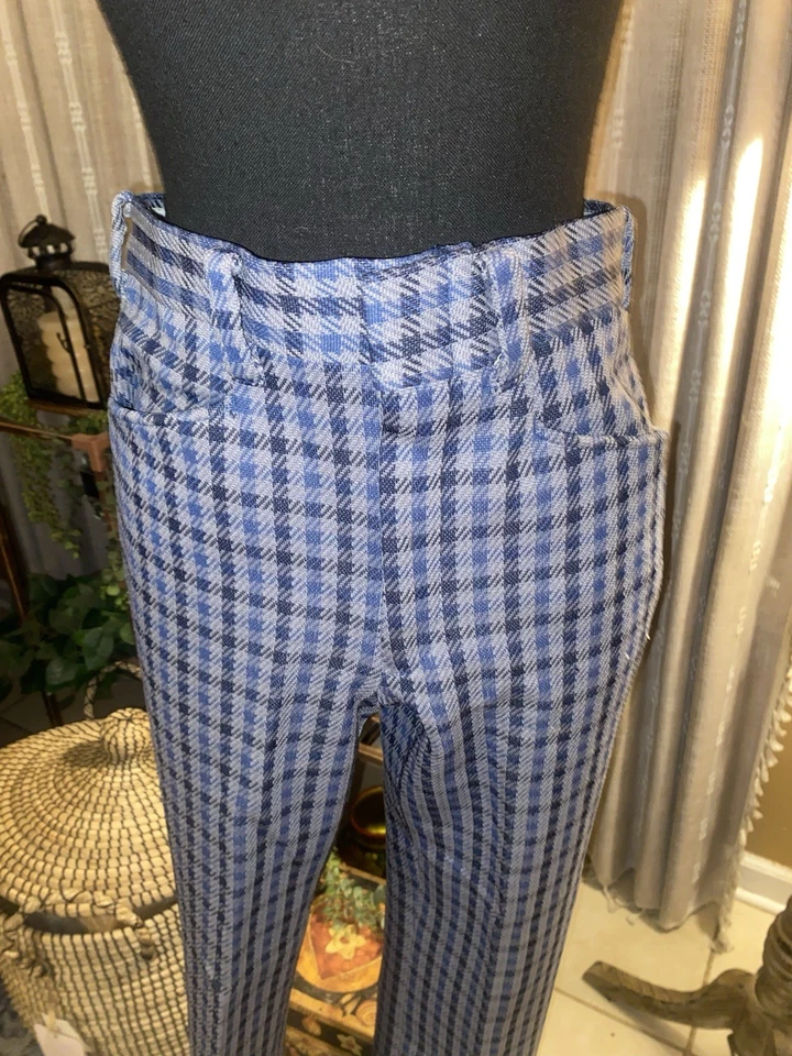 Pantalones de hombre vintage años 70’s Kings Road azul a cuadros talla 32 Foto 2 de 4