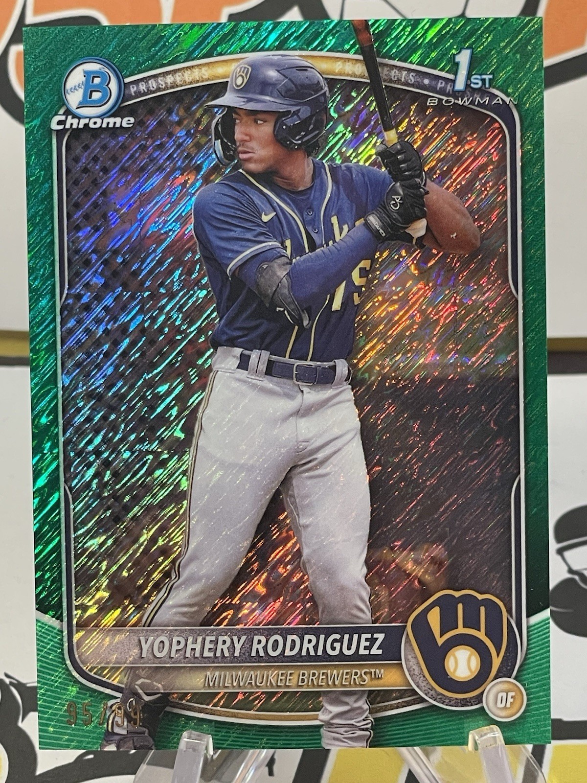 2025 Bowman Chrome Yophery Rodriguez 1st Green Shimmer /99 Milwaukee Brewers