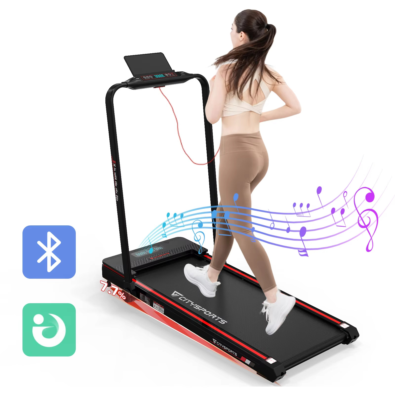 Tapis de course pliable 12 km h avec console LED et appli Bluetooth