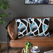 Blue and Black Throw Pillow Covers 18x18 Inch 18" x 18" Pack of 2 Blue black