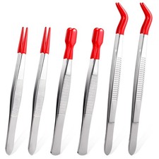 6 Pcs Craft Tweezers with Rubber Tips Long Tipped PVC Red