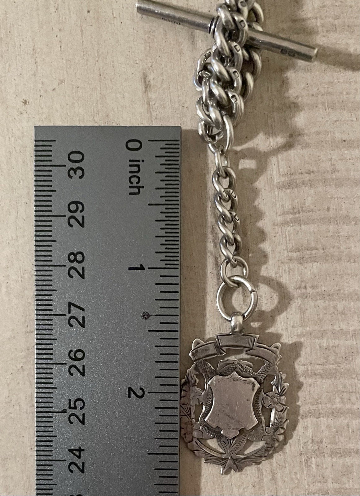 Solid Sterling Silver Watch Chain Full English Ha… - image 13