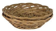 Vtg Handwoven Wicker Rattan Basket Set of 2 Round Bowl 9.25" Boho Farmhouse Deco