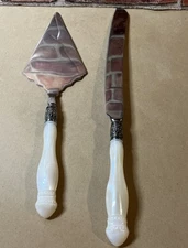Cake Serving Set, Stainless, Pearl Look Handle. Set Of Server And Knife, SLAH Br