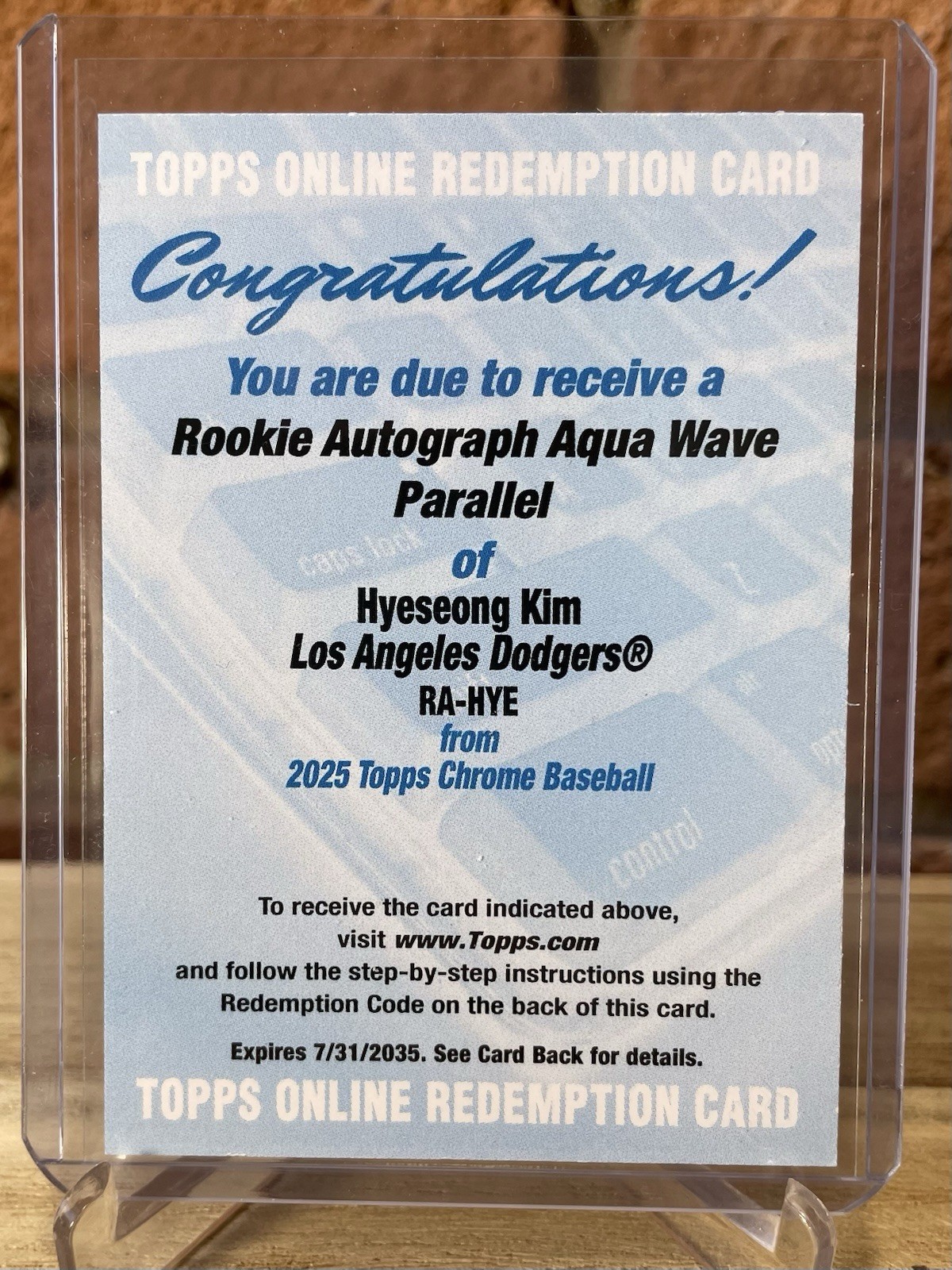 2025 Topps Chrome Hyeseong Kim RC Aqua Wave Auto /199 Redemption Rookie Dodgers