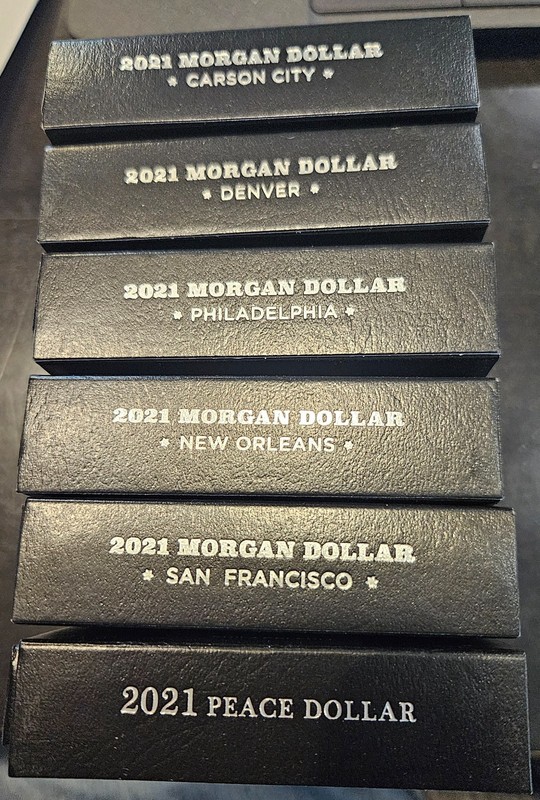 Z- 2021 MORGAN & PEACE SILVER DOLLARS 6-COIN SET WITH OGP & COA'S