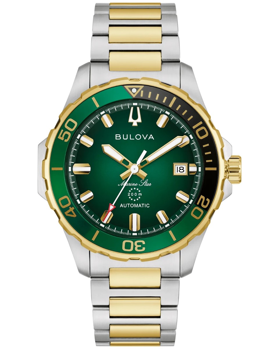 Bulova 98B467 Green Dial Stainless Steel Bracelet Marine Star New