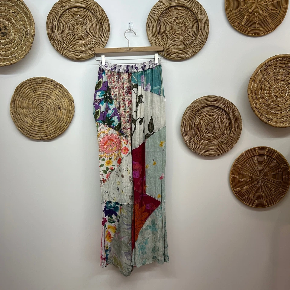 Vintage Sacred Threads Boho Mixed Flower Floral Print Pull On Pants Medium - Image 3 of 4