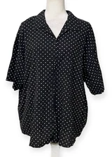 Vintage Gitano Plus 24W Polka Dot Blouse Black White Oversize Shirt Button Up