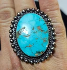 HUGE vtg Navajo Native American Sterling Silver Ring Sz 7.75" w Turquoise 17.26g