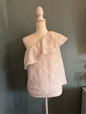 EXPRESS One-Shoulder Eyelet Lace Ruffle Top -...
