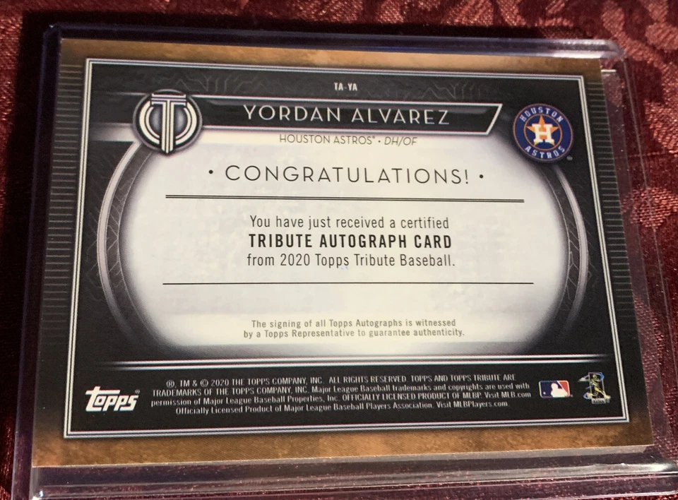 Yordan Alvarez 2020 Topps Tribute RC AUTO #d 145 / 150, Houston Astros Star - Image 3 of 3