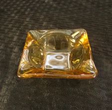 Vintage Amber Glass Small Square Ashtray 3.25" EUC