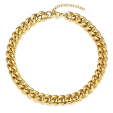 11mm 14" Chunky Curb Chain Choker Necklace Gold Plated Stainless Steel for Women