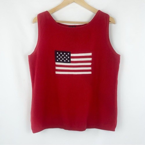 VTG Rafaella Embroidered American Flag Sleeveless Knit Top, Size XL