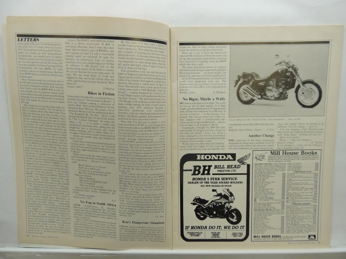 March 1987 Motorcycle Sport Magazine Suzuki RG500 Moto Guzzi