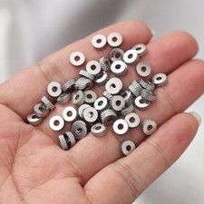 50pcs Original Steel Silver Color Stainless Steel Flat Beads Spacers 6mm