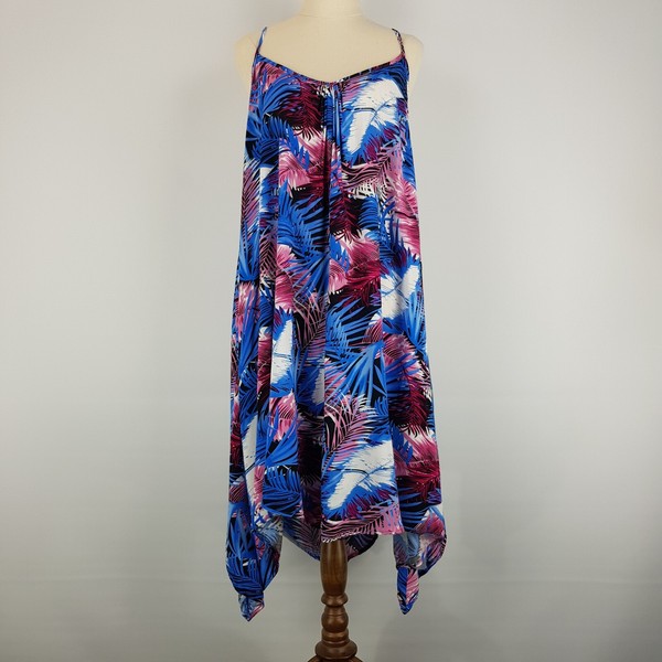 Crossroads Womens Size 8-12 Blue Pink Leaf Print Shift Dress Drape Hem