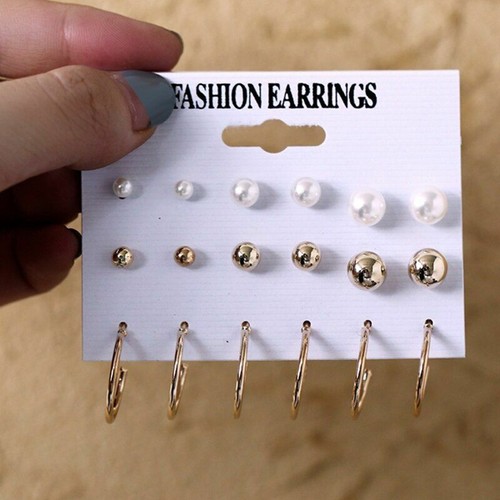 Set orecchini cerchio perle tonde quadrate geometriche in resina acrilica gioielli moda NUOVI - Foto 33 di 39
