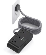 10 Ft Ultra Thin Flat Extension Cord Black Flat Plug Power Strip with 3 Outle...