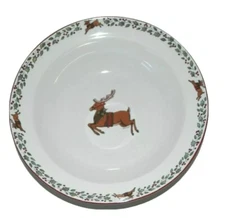 Vtg International China Over The Housetops Christmas Serving Bowls  2 pc Set