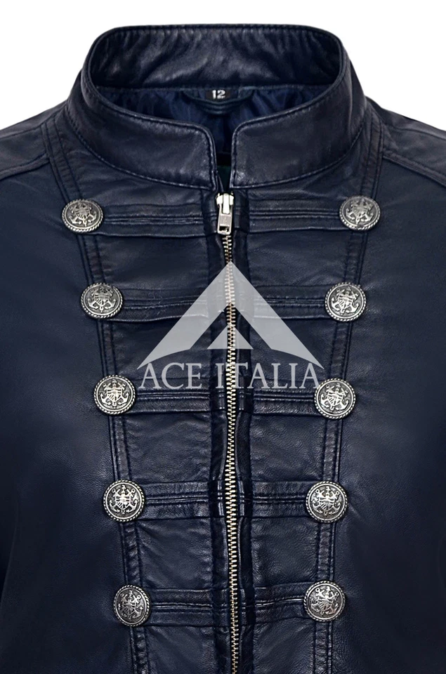 'VICTORY' Ladies Navy Blue Military Parade Soft Real Napa Leather Jacket 8976 - Image 3 of 4