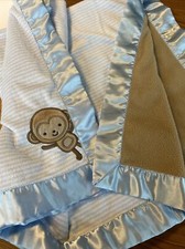 Carters Just One You Monkey Blue Striped Lovey Sherpa Satin Edges Baby Blanket