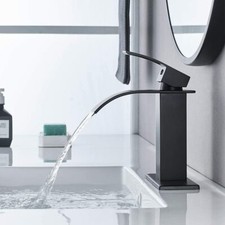 Black Waterfall Bathroom Faucet Vanity Sink 3 Holes Basin Mixer Tap W/6'' Cover