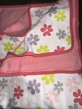 Just One You by Carters Baby Blanket Pink Flowers Cotton Striped Reversible